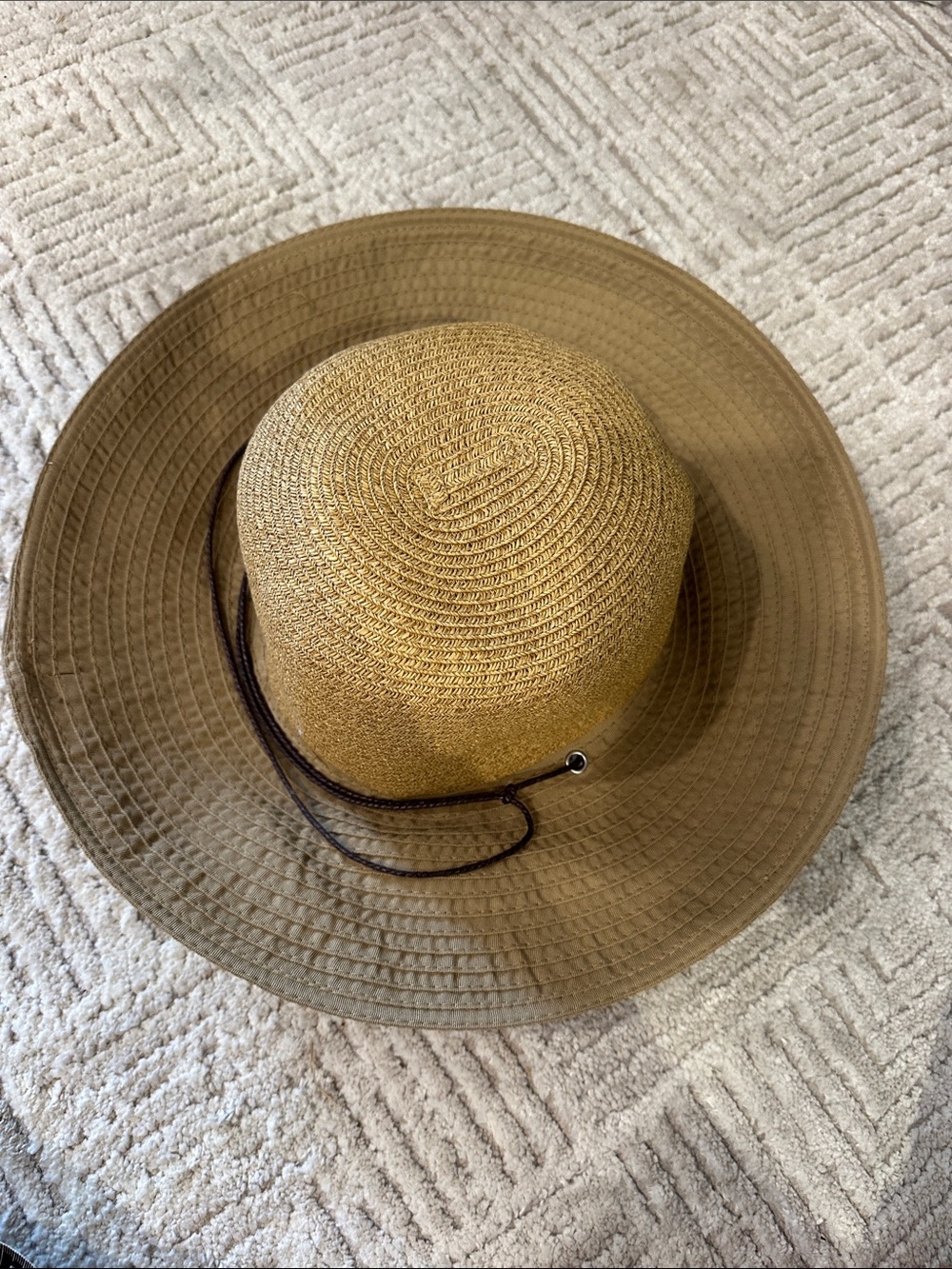 Panama Jack Tan Straw Wide-Brim Sun Hat with Chin Cord